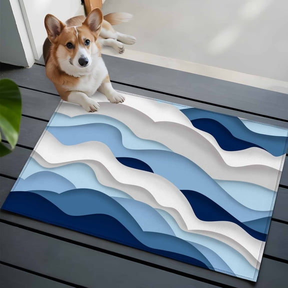Ocean Waves Washable Area Rug 2x3 Blue White Wave Blue Gradient Low-Profile Area Rugs with Non Slip Backing Indoor Floor Carpet for Entrance Living Room Bedroom Home Office
