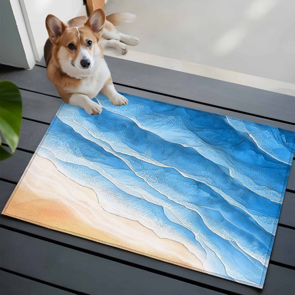Ocean Waves Washable Entry Rug 2x3 Abstract Gradient Orange Blue Waves Beach Low Pile Indoor Door Mat with Rubber Backing Thin Area Rug for for Entrance, Bedroom, Kitchen, Laundry, Bathroom