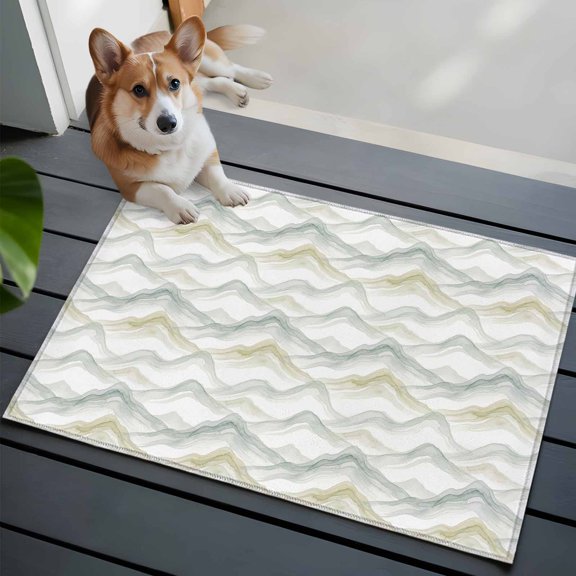 Ocean Waves Washable Entry Rug 2x3 Abstract Watercolor Coastal Grey Green Blue Ocean Mist Low Pile Indoor Door Mat with Rubber Backing Thin Area Rug for for Entrance, Bedroom, Kitchen, Bathroom