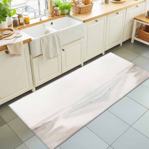 Ocean Waves Washable Runner Rugs 2'x6', Coastal Modern Beige White Sandy Shoreline Beach Washable Runner Rug Non-Slip Sturdy Edge Binding Carpet for Bedside Hallway Runner Kitchen Galley