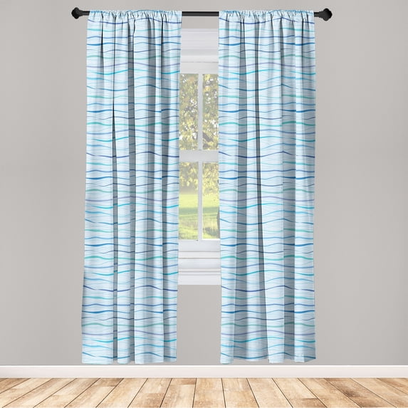 Ocean Waves Window Curtains, Colorful Curvy Stripe Pattern on Sea Like Back Nautical Boho Art, Lightweight Decor 2-Panel Set with Rod Pocket, Pair of - 28"x95", Pale Sky Blue Turquoise, by Ambesonne