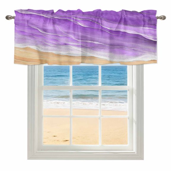Ocean Waves Window Valance for Kitchen, Abstract Gradient Yellow Purple Waves Beach Rod Pocket Short Curtain for Small Windows, Light Filtering Decorative Valance, 54 x 18 Inch