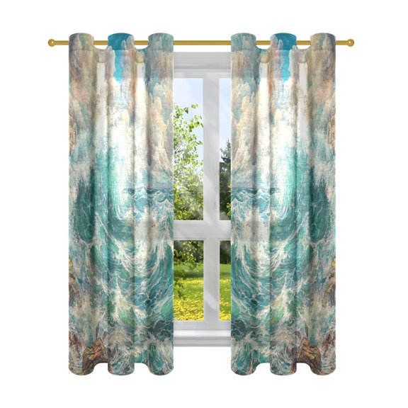 Ocean Waves and Clouds Semi Sheer Curtains for Living Room Bedroom Set of 2 Insulated Window Drapes
