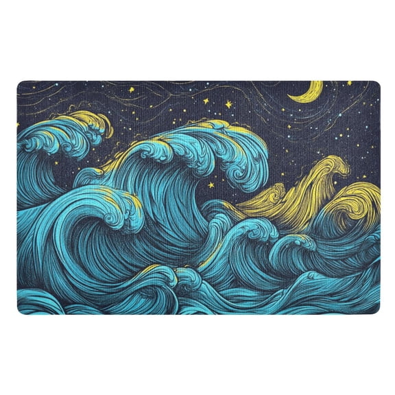 Ocean Waves and Moonlight Floor Door Mat Outdoor Indoor for Home Entrance Welcome Mats 32"x20"