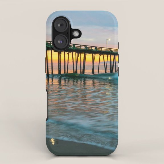 Ocean Waves and Pier Sunset Tough Case for Apple iPhone Series, Dual-Layer Polycarbonate and TPU