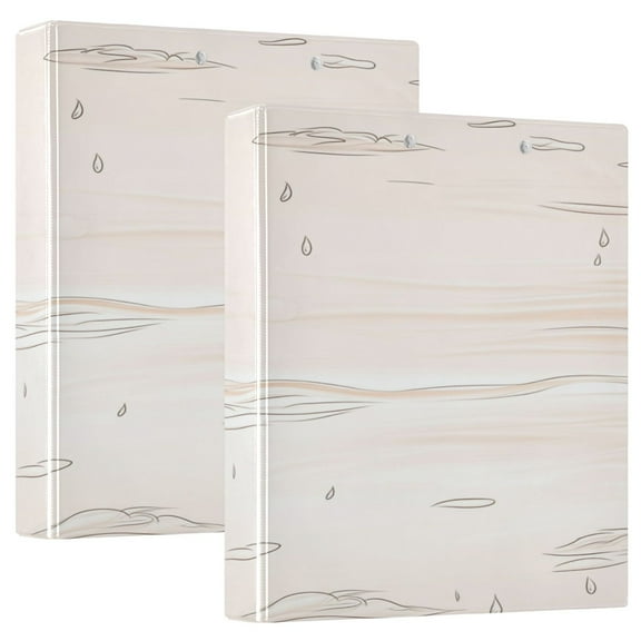 Ocean Waves and Rain 12.4x10.6in PVC Round Ring Binder, D-Ring 3-Hole, Metal Clip, 200 Sheets