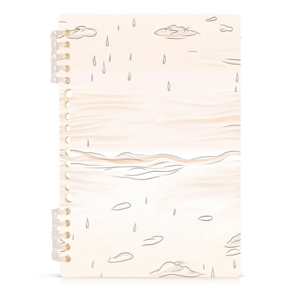 Ocean Waves and Rain A5 8.3x5.7in PP Notebook, Adjustable Rings, 60 Sheets, Diary or Journey Note