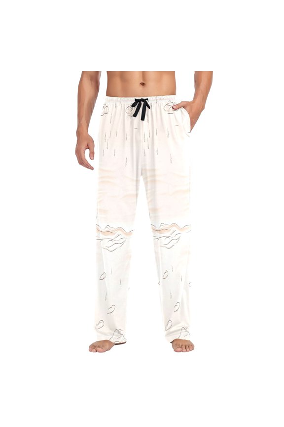 Ocean Waves and Rain Mens Cotton Pajama Pants Long Staple Lightweight Sleep Bottoms with Pockets Breathable