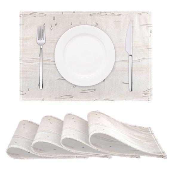 Ocean Waves and Rain Reversible Placemat Non Slip Coffee Mat 18x12 Inch for Dining, Kitchen, Coffee