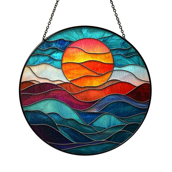 Ocean Waves at Sunrise Window Hanging Suncatcher, Relaxing Coastal Style Home Decor