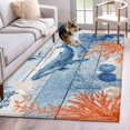 thumbnail image 1 of Ocean Whale Area Rugs 4x6 ft Orange Blue Summer Sea Animal Corals Blue Wooden Washable Rug Non Slip Indoor Carpet Absorbent Floor Mat for Living Room Bedroom Dining Room, 1 of 9