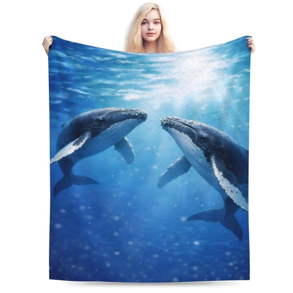 Ocean Whale Art Throw Blanket, Serene Underwater Scene Decorative Blanket for Sofa Couch Bed 50x40