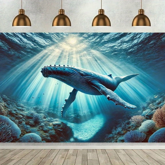 Ocean Whale Baby Shower Backdrop Underwater Fishing Birthday Photography Background Under the Sea Whale Newborn Shower Birthday Party Decorations Banner Supplies Photo Booth Props