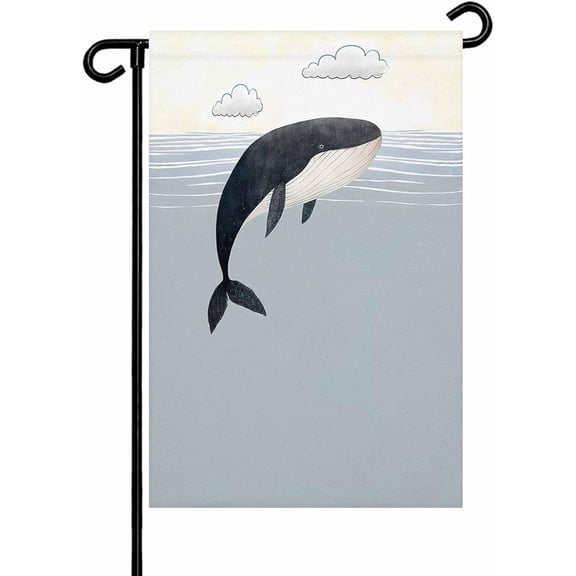 Ocean Whale Cartoon Animal Garden Flags 12x18 Inch Double Sided Welcome Yard Flags for Outdoor Decor Blue Sea Water Clouds Yard Outside Seasonal Decoration