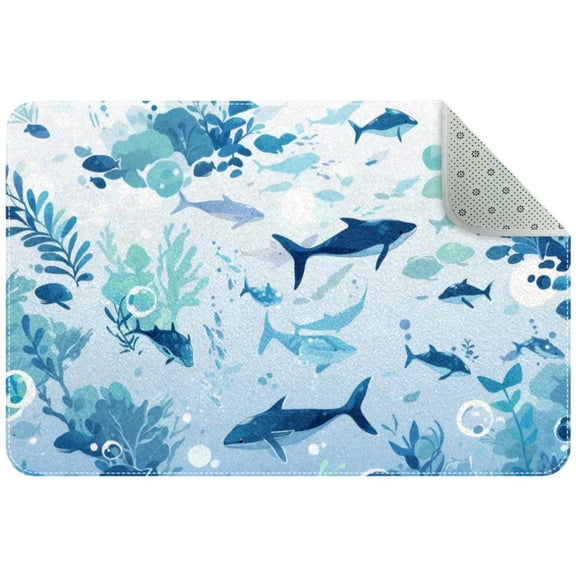 Ocean Whale Dolphin Fish Shark Pattern Entryway Rug, 2x3 Area Rug Indoor Door Mat Non-slip Washable Floor Carpet Rug for Bedroom Office Dining Room Bathroom