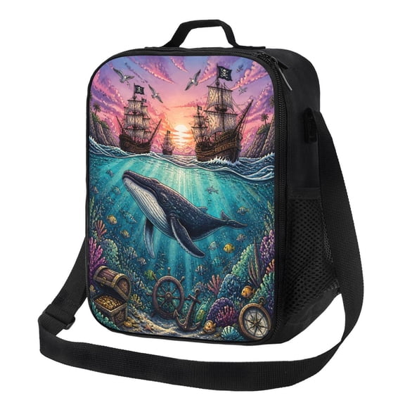 Ocean Whale Lunch Bag Insulated Thermal Lunch Box with Shoulder Strap & Handle for Women and Men