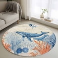 thumbnail image 1 of Ocean Whale Round Living Room Rugs 4 ft, Orange Blue Summer Sea Animal Corals Starfish Retro Washable Area Rug with Non-Slip Sturdy Edge Binding Round Carpet for Entryway Kitchen Bedroom Bathroom, 1 of 9