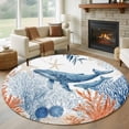 thumbnail image 1 of Ocean Whale Round Living Room Rugs 7 ft, Summer Orange Blue Sea Animal Corals Starfish Washable Area Rug with Non-Slip Sturdy Edge Binding Round Carpet for Kitchen Office Bedroom, 1 of 9