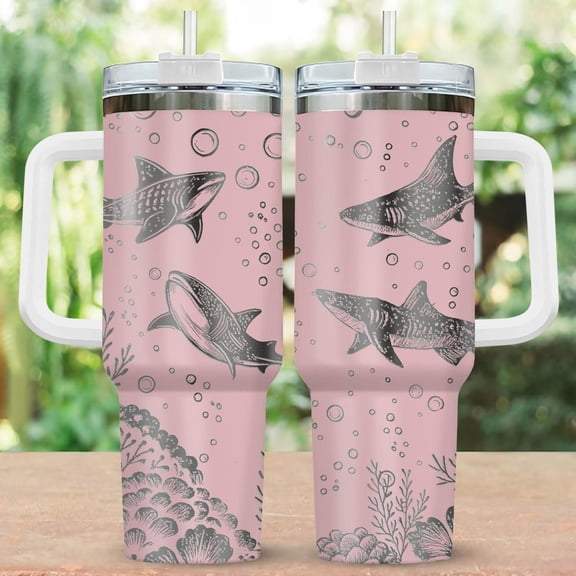 Ocean Whale Shark Engraved Tumbler, Deep Sea Shark Stainless Steel Tumbler, Beach Drinkware Tumbler For Fan, Ocean Lover 40oz Tumbler
