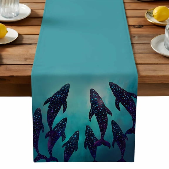 Ocean Whale Table Runner, Dot Pop Element Point Kitchen Table Runners Dress Scarves for Table Decorations Party/Restaurant/Indoor Outdoor Use, 13x36in
