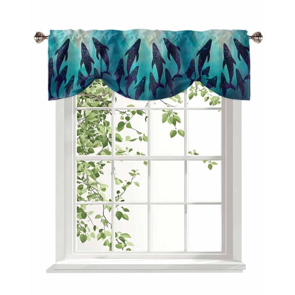 Ocean Whale Tie Up Valances Curtain, Adjustable Kitchen Dot Pop Element Point Valances for Windows Decor, Rod Pocket Short Curtains Set for Bedroom/Bathroom, 42"x12"