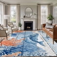 thumbnail image 1 of Ocean Whale Washable Living Room Rugs 6'x9', Orange Blue Summer Sea Animal Corals Blue Wooden Low Pile Throw Large Area Rug Non-Slip Sturdy Edge Binding Carpet for Dining Room Kitchen Office, 1 of 9