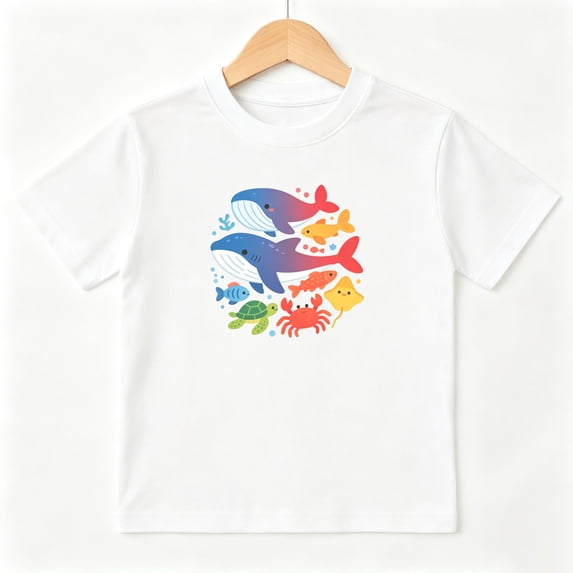 Ocean Whales Sea Life Aquatic Boys Graphic Tees Kids T-Shirt 100% Cotton Short Sleeve Tops Ages 4-13Y