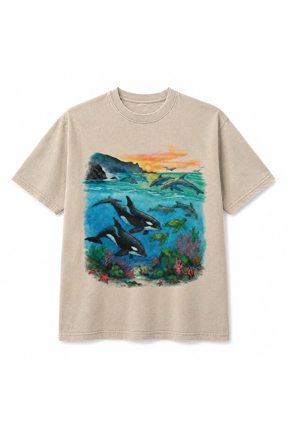 Ocean Wildlife Graphic Comfort Colors Tee - Orca Whale Dolphin Sea Turtle Coral Reef Cotton T-Shirt Unisex S-4XL
