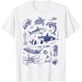 thumbnail image 1 of Ocean Wildlife Vintage Shark Turtle Octopus Graphic Tees Softstyle Unisex T-Shirt,White Color,Size YS, 1 of 5