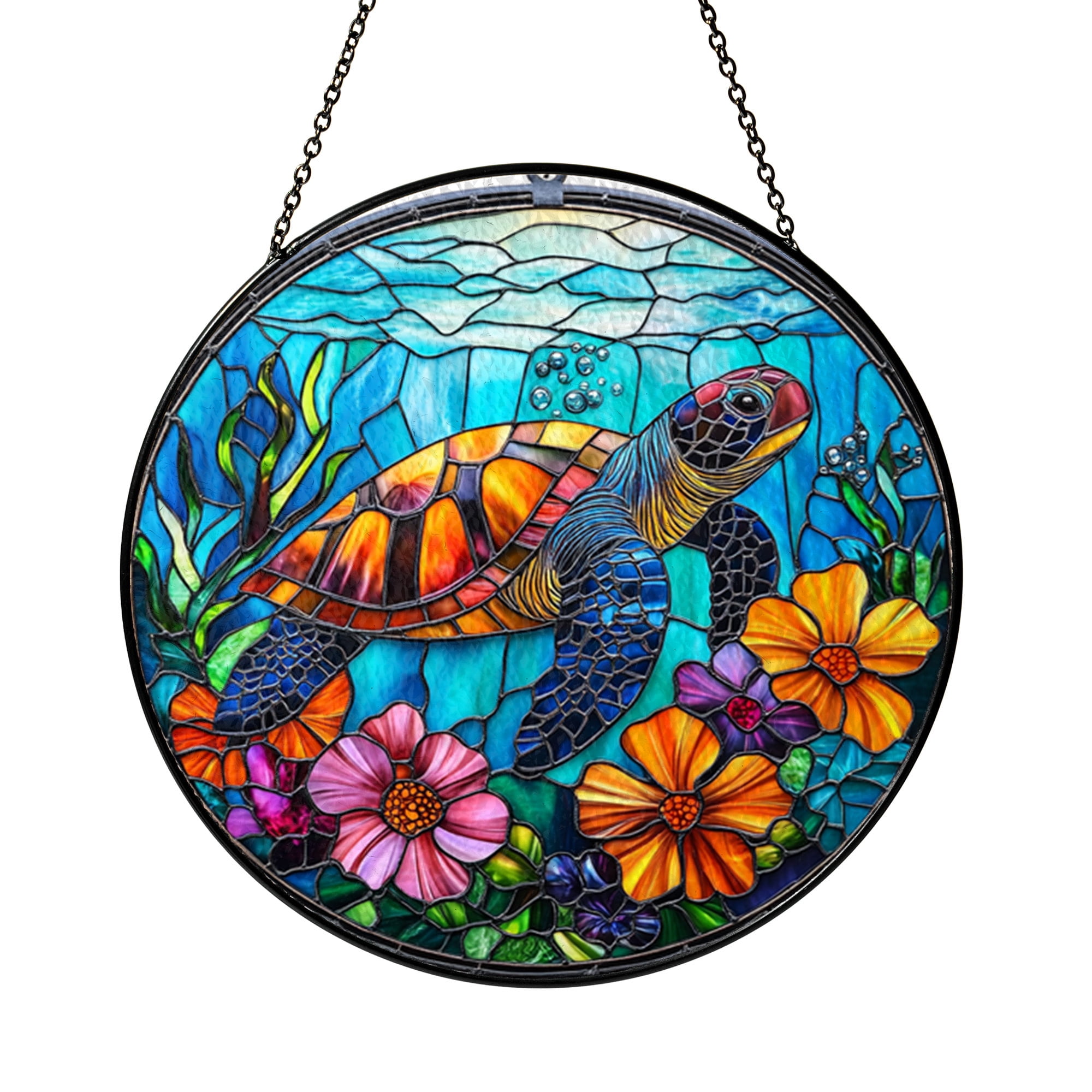 Ocean Wildlife Window Art – Sea Turtle with Flower Pattern - Walmart.com