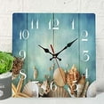 thumbnail image 1 of Ocean Wooden Wall Clock Silent Non Ticking Summer Sea Shell Wood Blue Beach Vintage Square Rustic Coastal Decor Home Kitchen Living Room Office Batte, 1 of 7