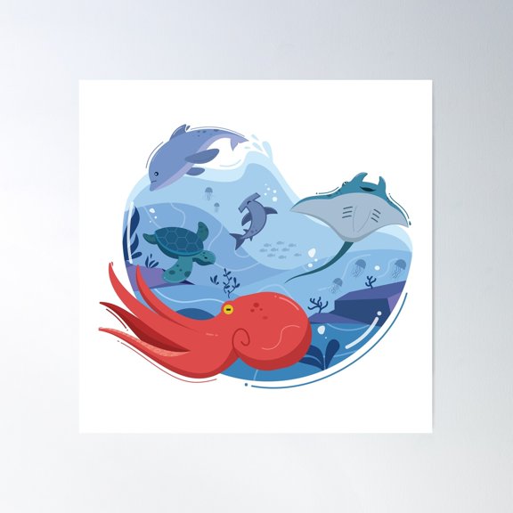 Ocean World Poster Wall Art, Modern Wall Decor For Living Room Bedroom, 24x24 UNFRAMED
