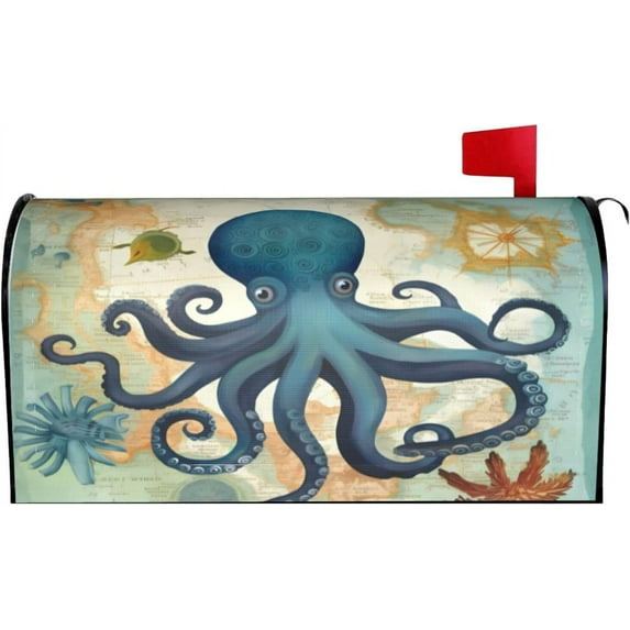 Ocean World Sea Octopus Magnetic Mailbox Covers, Mail Wraps Garden Yard Home Decor for Outdoor Standard Size 25.5x21 in