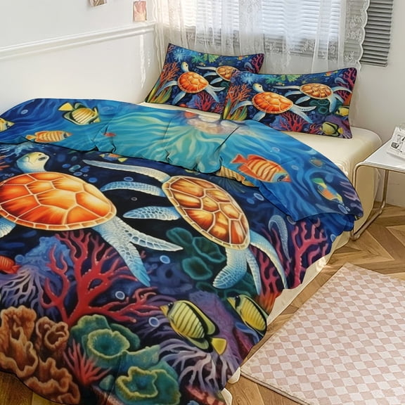 Ocean World Turtle Bedding Set with Zipper Closure for Girls & Boys