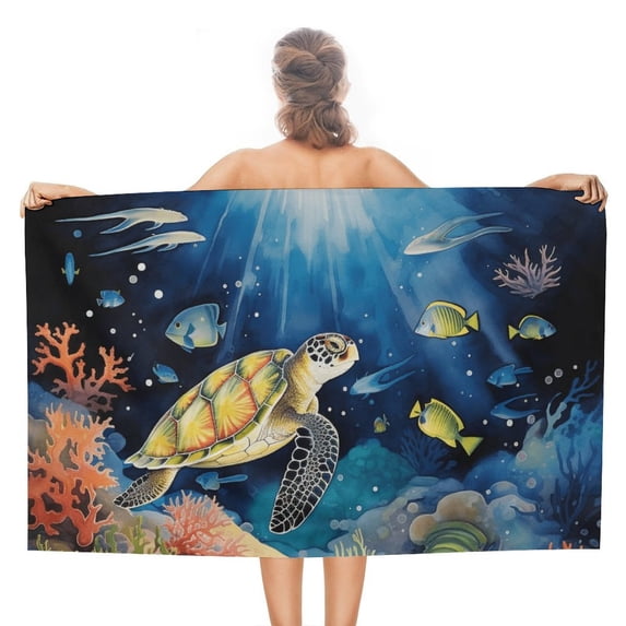 Ocean World Turtle Microfiber Beach Towel Lightweight 63''x32'' Oversized Extra Large Towels Quick Dry for Travel Pool Yoga Gym Sports Accessories Vacation Essential