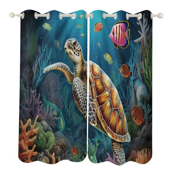 Ocean World Turtle Modern Window for Living Room Curtains for Child Bedroom Kitchen Decor Blinds Drapes