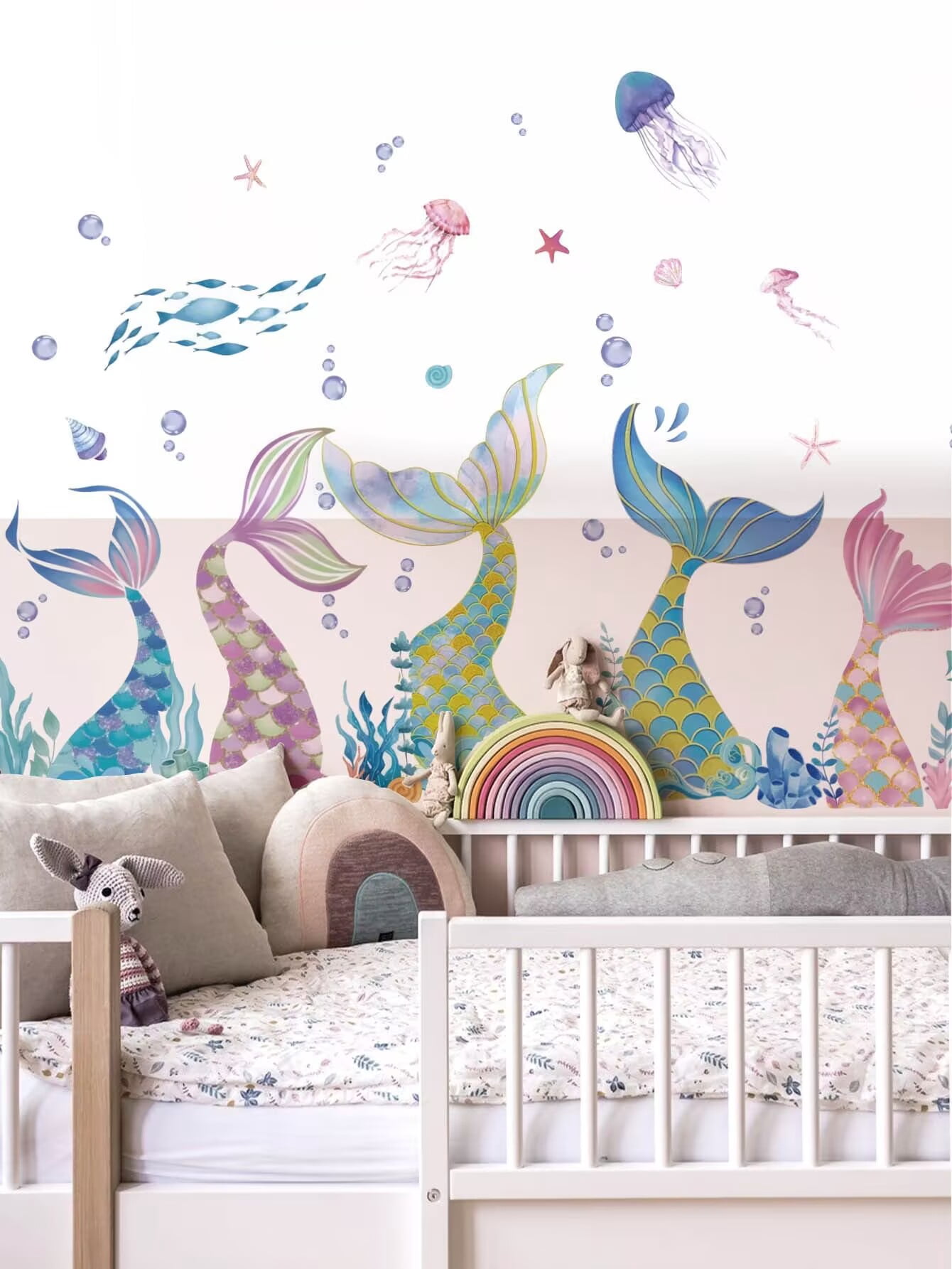 DIY Mermaid Tail Wall Stickers Under The Sea Mermaid Bubble Seaweed ...