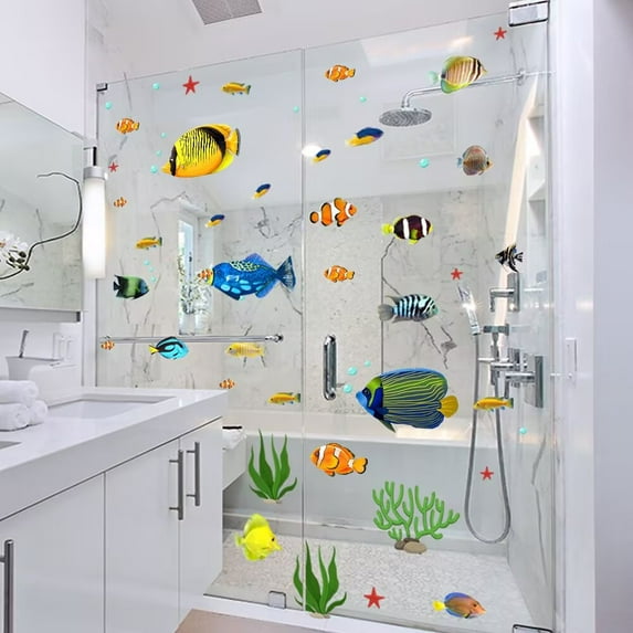 Ocean World fish decals, fish stickers, colorful fish and seaweed stickers，coral stickers DIY Peel and Stick Wall Art Decor for Girls Bedroom Living Room Home Office Wall Decor
