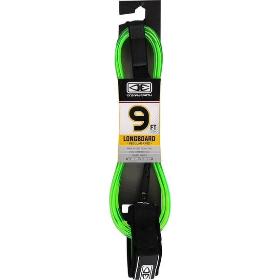 Ocean and Earth Molded Longboard Regular Knee Leash 9' Lime