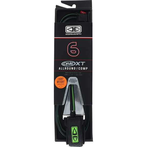 Ocean and Earth One XT Allround Comp Leash 6' Black/Lime