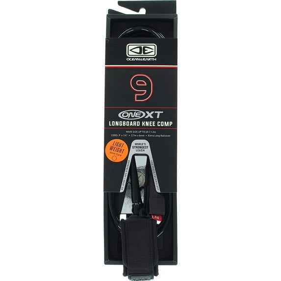 Ocean and Earth One XT Longboard Knee Comp Leash 9' Black