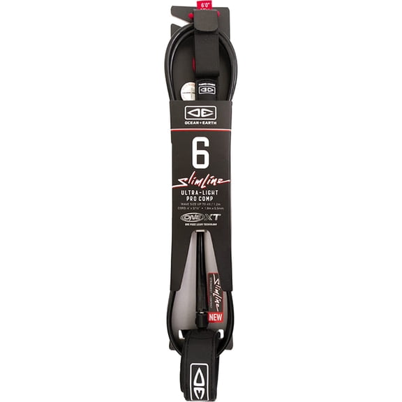 Ocean and Earth Slimline Ultra-Lightweight Pro Competition One-XT Leash 6' Black
