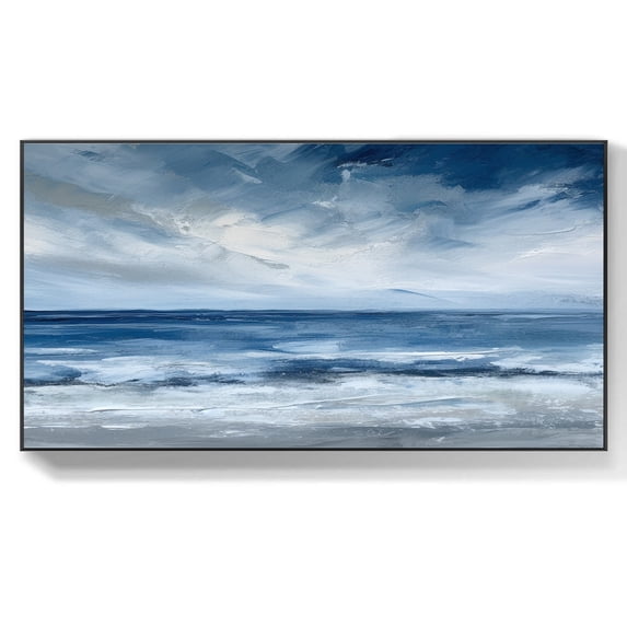 Ocean and Sky Abstract Oil Painting Textured White Waves Canvas Art Large Seascape for Living Room Decor,Unstretched,Frameless,(51*102cm)20*40Inches