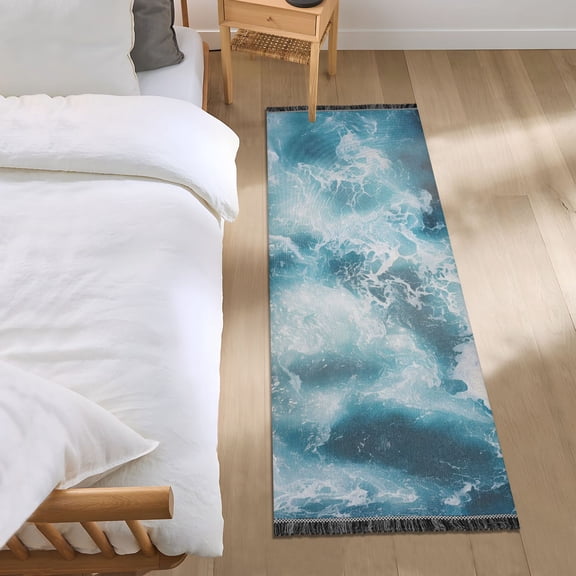 Ocean and Wave Runner Area Rug 2x6 Soft Non-Slip Washable Bedside Carpet for Hallway Bedroom Living Room Home Decor