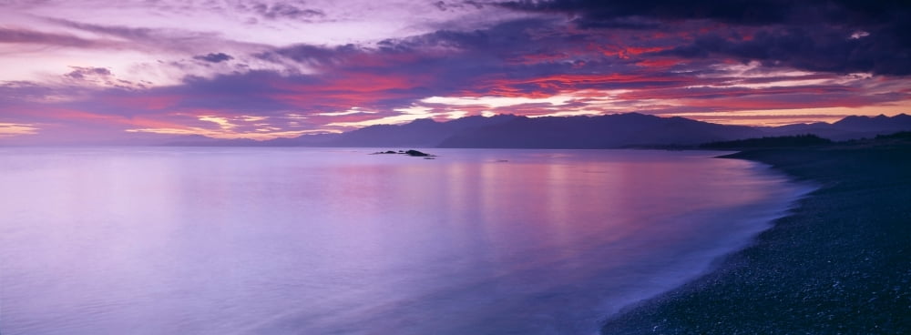 Ocean at sunrise South Island New Zealand Canvas Art - Panoramic Images (36 x 12)