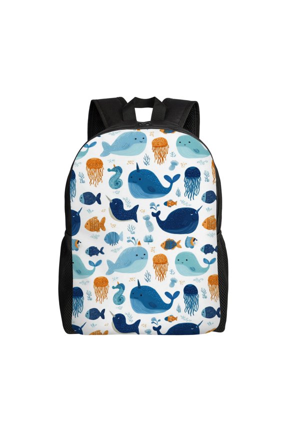 Ocean creatures pattern Backpack with 15 Inch Laptop Compartment,Water-Resistant Daypack, Large Capacity Backpack with Adjustable Breathable Shoulder Straps for Daily Use Travel Gym