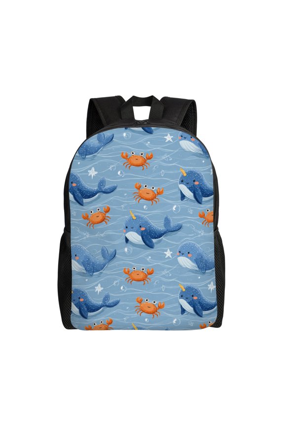 Ocean creatures pattern Backpack with 15 Inch Laptop Compartment,Water-Resistant Daypack, Large Capacity Backpack with Adjustable Breathable Shoulder Straps for Daily Use Travel Gym