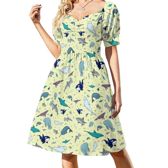 Ocean in Yellow Sleeveless Dress summer clothes elegant women's sets dress