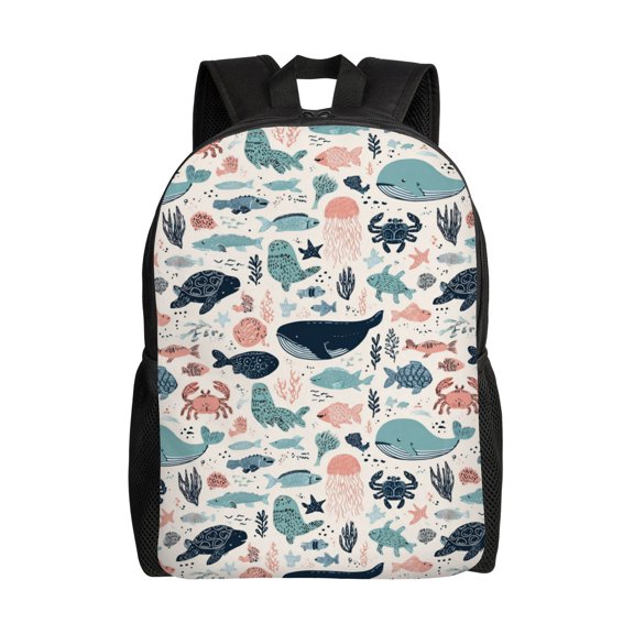 Ocean life pattern Backpack with 15 Inch Laptop Compartment,Water-Resistant Daypack, Large Capacity Backpack with Adjustable Breathable Shoulder Straps for Daily Use Travel Gym
