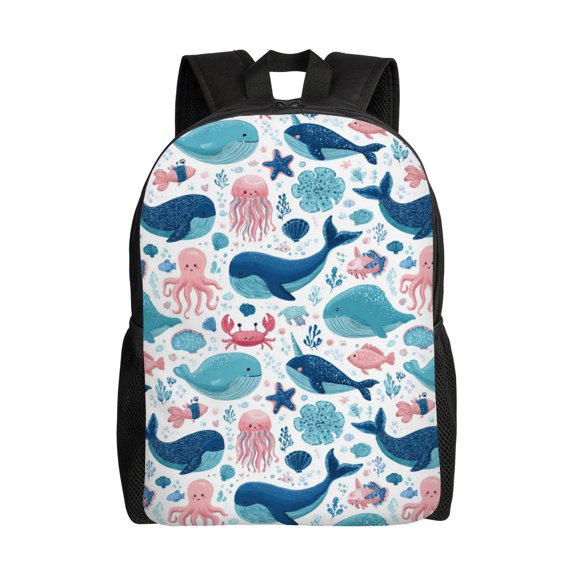 Ocean life pattern Backpack with 15 Inch Laptop Compartment,Water-Resistant Daypack, Large Capacity Backpack with Adjustable Breathable Shoulder Straps for Daily Use Travel Gym